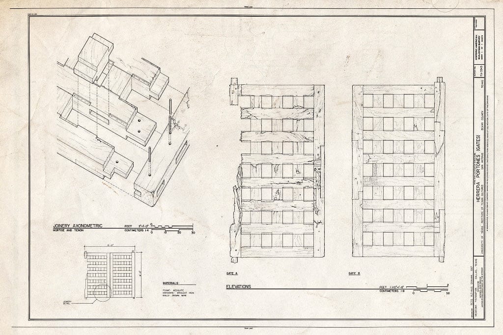 Blueprint HABS TEX,15-SANT,60- (Sheet 1 of 1) - Herrera Portones (Gates), University of Texas, Institute of Texan Cultures, San Antonio, Bexar County, TX