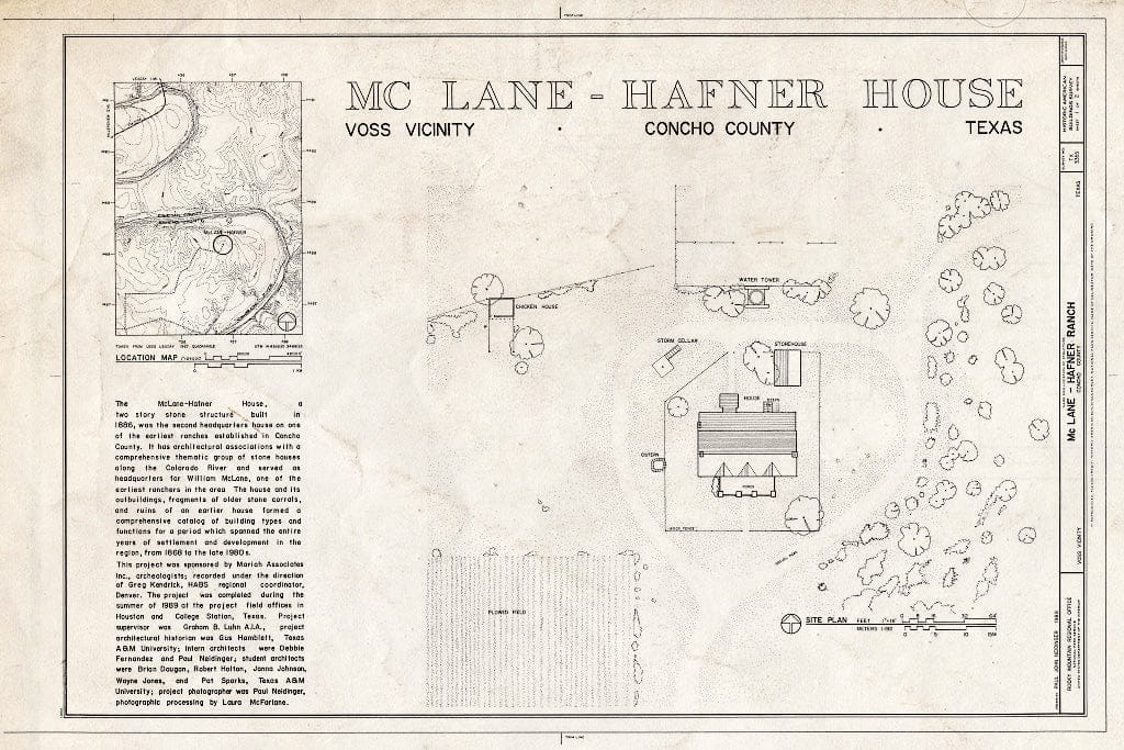 Blueprint HABS TEX,48-CONC.V,2- (Sheet 1 of 2) - McLane-Hafner Ranch, Approximately 1.2 Kilometer West of Elm Creek & Colorado River, Concho, Concho County, TX