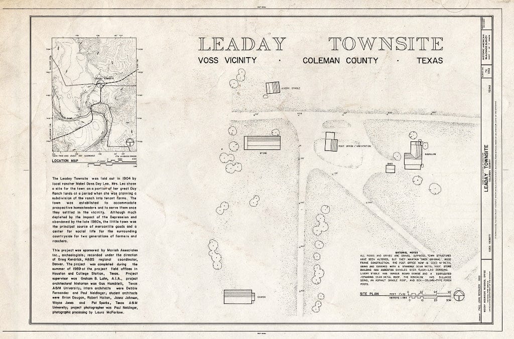 Blueprint HABS TEX,42-VOS.V,11- (Sheet 1 of 1) - Leaday Townsite, Near Highway 2134 & Colorado River, Voss, Coleman County, TX