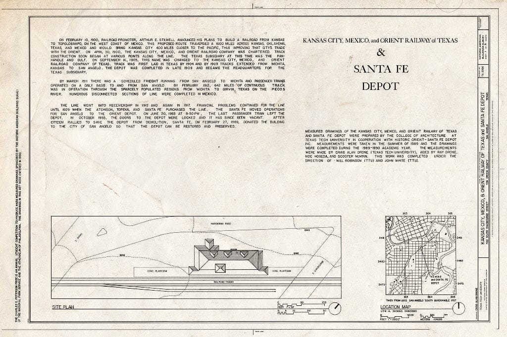 Blueprint HABS TEX,226-SANA,1- (Sheet 1 of 5) - Santa Fe Depot, Hardeman Pass, 702 South Chadbourne Street, San Angelo, Tom Green County, TX