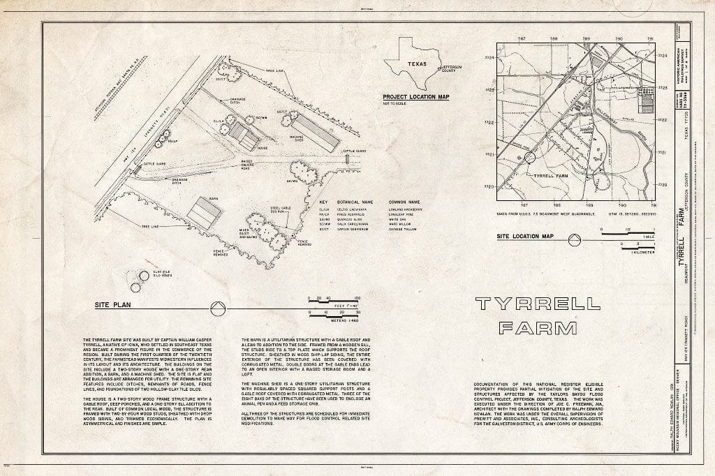 Blueprint HABS TEX,123-BEAU.V,1- (Sheet 1 of 4) - Tyrrell Farm, 6245 Fannet Road (Highway 124), Beaumont, Jefferson County, TX