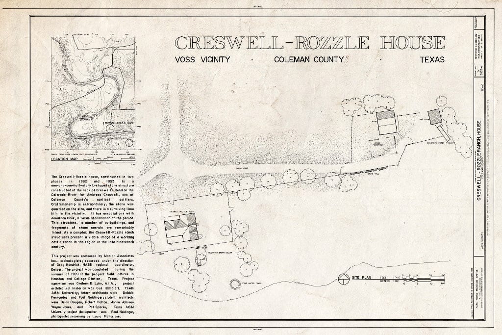 Blueprint HABS TEX,42-VOS.V,9A- (Sheet 1 of 3) - Creswell-Rozzle Ranch, House, Voss, Coleman County, TX