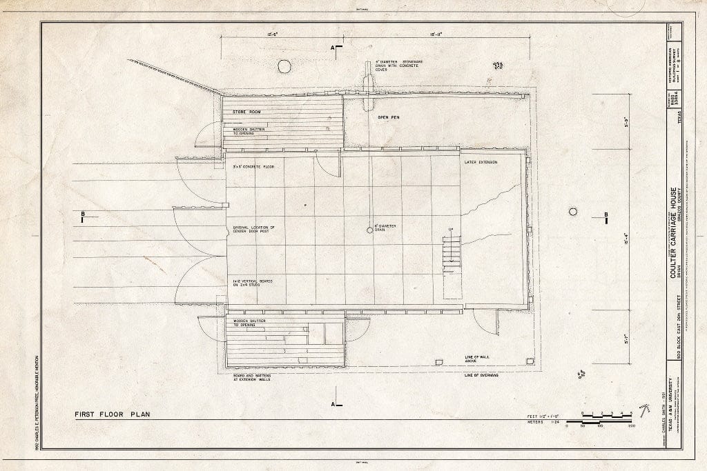 Blueprint HABS TEX,21-BRY,2-A- (Sheet 1 of 8) - Coulter Carriage House, 500 Block East Twenty-Sixth Street, Bryan, Brazos County, TX