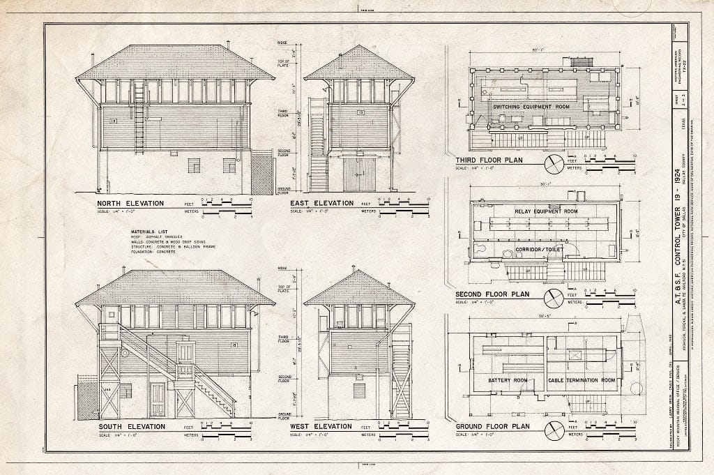 Blueprint HAER TEX,57-DAL,5- (Sheet 2 of 3) - Atchison, Topeka & Santa Fe Control Tower 19, Santa Fe Railway Milepost 51, Dallas, Dallas County, TX
