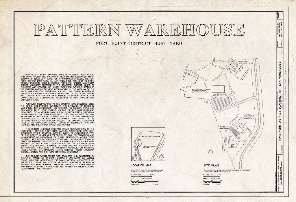 Blueprint HABS TEX,84-GALV,44A- (Sheet 1 of 4) - Fort Point District Boat Yard, Pattern Warehouse, 2000 Fort Point Road, Galveston, Galveston County, TX