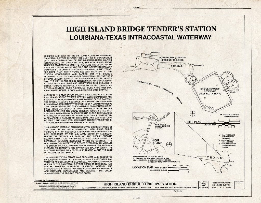 Blueprint HABS TEX,84-HISL.V,1- (Sheet 1 of 1) - High Island Bridge Tender's Station, State Highway 124 Crossing of Mud Bayou, High Island, Galveston County, TX