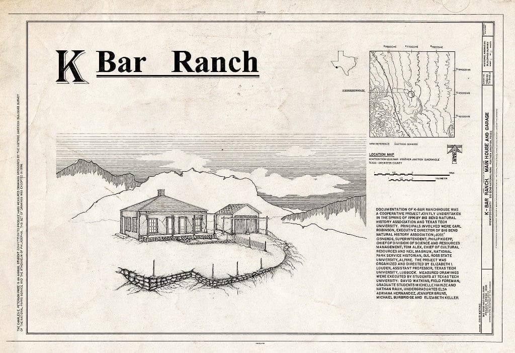 Blueprint HABS TEX,22-PANJU,1A- (Sheet 1 of 11) - K-Bar Ranch, Main House & Garage, Panther Junction, Brewster County, TX