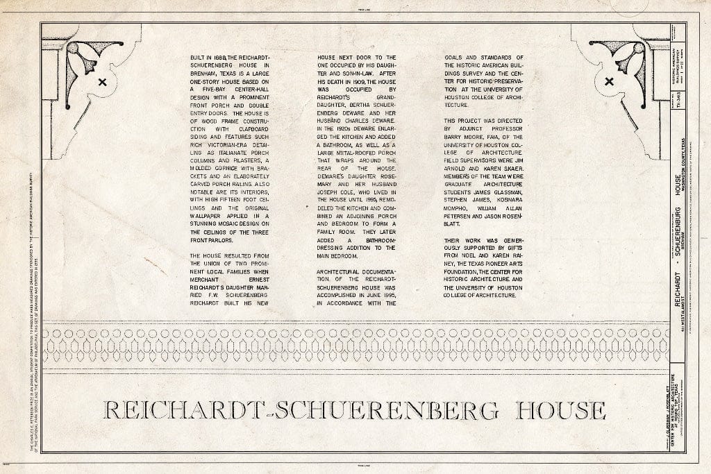 Blueprint HABS TEX,239-BREI-3- (Sheet 1 of 11) - Reichardt-Schuerenburg House, 411 West Alamo Street, Brenham, Washington County, TX