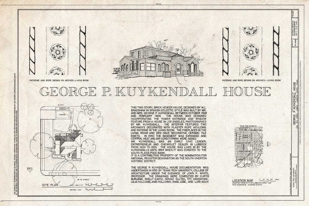 Blueprint HABS TEX,152-LUBBO,19- (Sheet 1 of 10) - George P. Kuykendall House, 2201 Sixteenth Street, Lubbock, Lubbock County, TX
