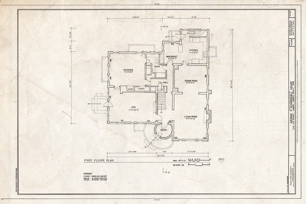 Blueprint HABS TEX,152-LUBBO,19- (Sheet 3 of 10) - George P. Kuykendall House, 2201 Sixteenth Street, Lubbock, Lubbock County, TX