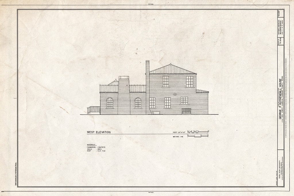 Blueprint HABS TEX,152-LUBBO,19- (Sheet 8 of 10) - George P. Kuykendall House, 2201 Sixteenth Street, Lubbock, Lubbock County, TX