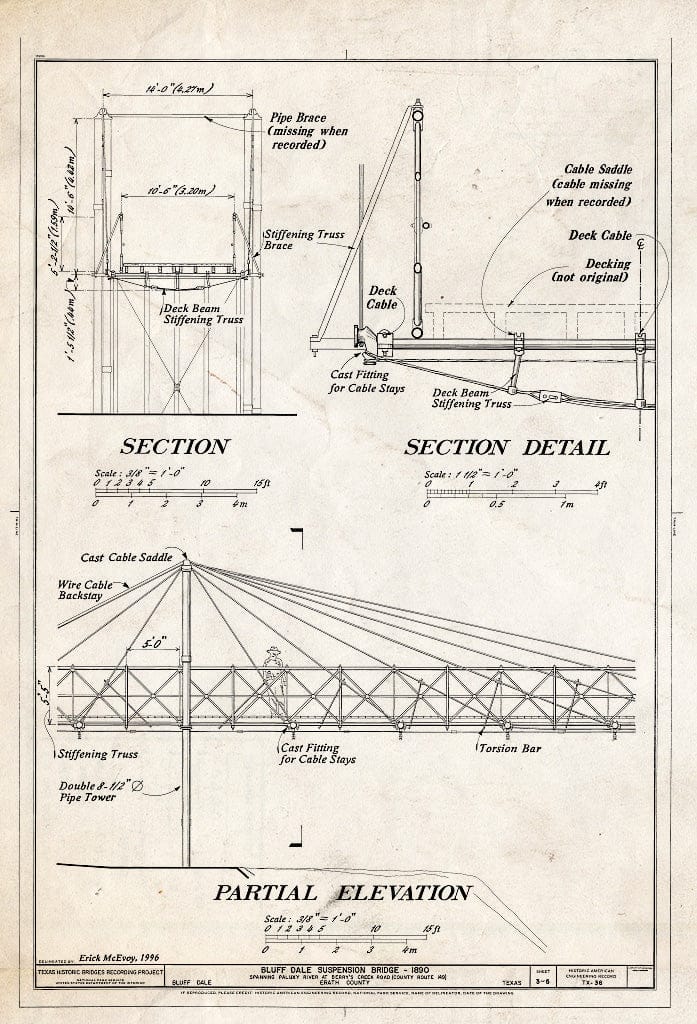 Blueprint HAER TX,72-BLUDA,1- (Sheet 3 of 5) - Bluff Dale Suspension Bridge, Spanning Paluxy River at County Route 149, Bluff Dale, Erath County, TX