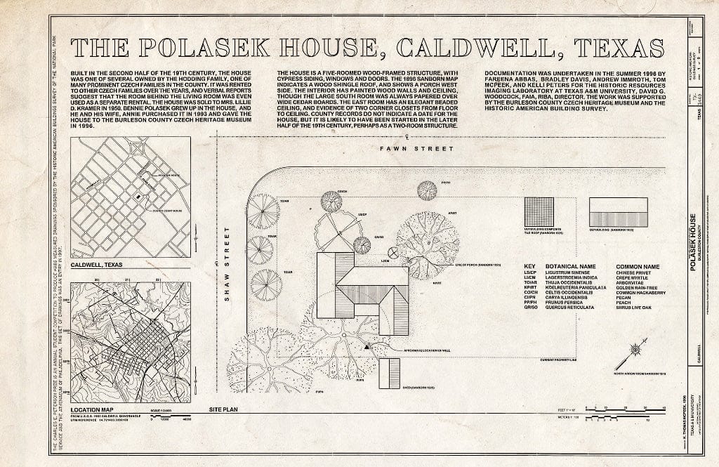 Blueprint HABS TEX,26-CALD,1- (Sheet 1 of 9) - Polasek House, 200 East Fawn Street, Caldwell, Burleson County, TX