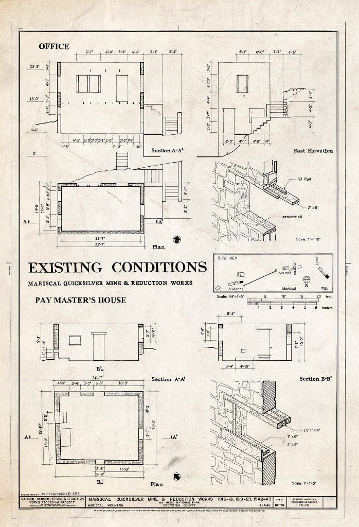 Blueprint HAER TX,22-MARMOU,1- (Sheet 16 of 16) - Mariscal Quicksilver Mine & Reduction Works, Terlingua, Brewster County, TX