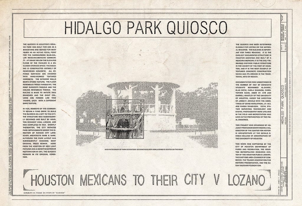 Blueprint HABS TEX,101-HOUT,10- (Sheet 1 of 9) - Hidalgo Park Quiosco, Houston, Harris County, TX