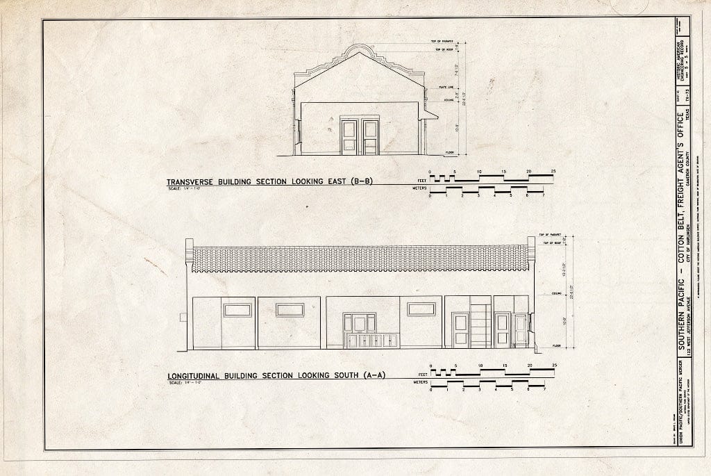 Blueprint Sections - Southern Pacific-Cotton Belt, Freight Agents Office, Union Pacific Milepost 174.00, 122 West Jefferson Avenue, Harlingen, Cameron County, TX