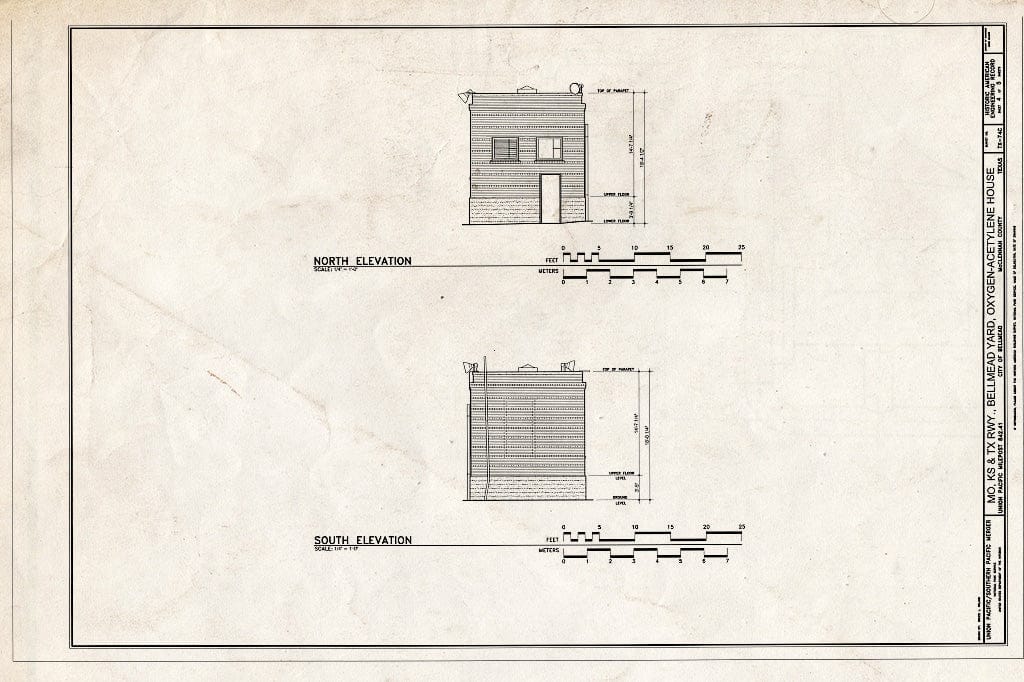 Blueprint North Elevation - Missouri, Kansas & Texas (MKT) Railroad, Bellmead Yard, Fuel Storage Building, Bellmead, McLennan County, TX