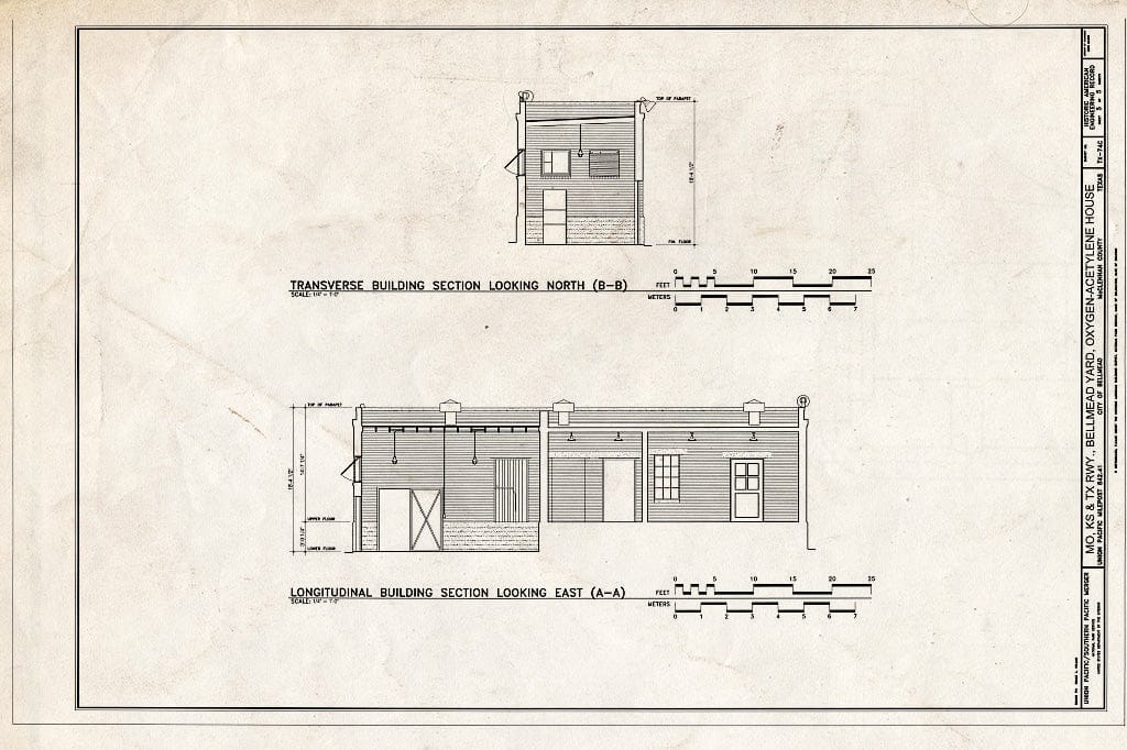 Blueprint Transverse Building Section Looking North - Missouri, Kansas & Texas (MKT) Railroad, Bellmead Yard, Fuel Storage Building, Bellmead, McLennan County, TX