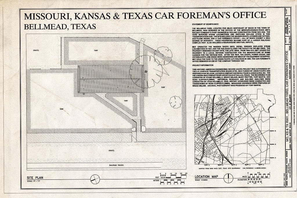 Blueprint SITE Plan - Missouri, Kansas & Texas (MKT) Railroad, Bellmead Yard, Car Foreman's Office, Bellmead, McLennan County, TX