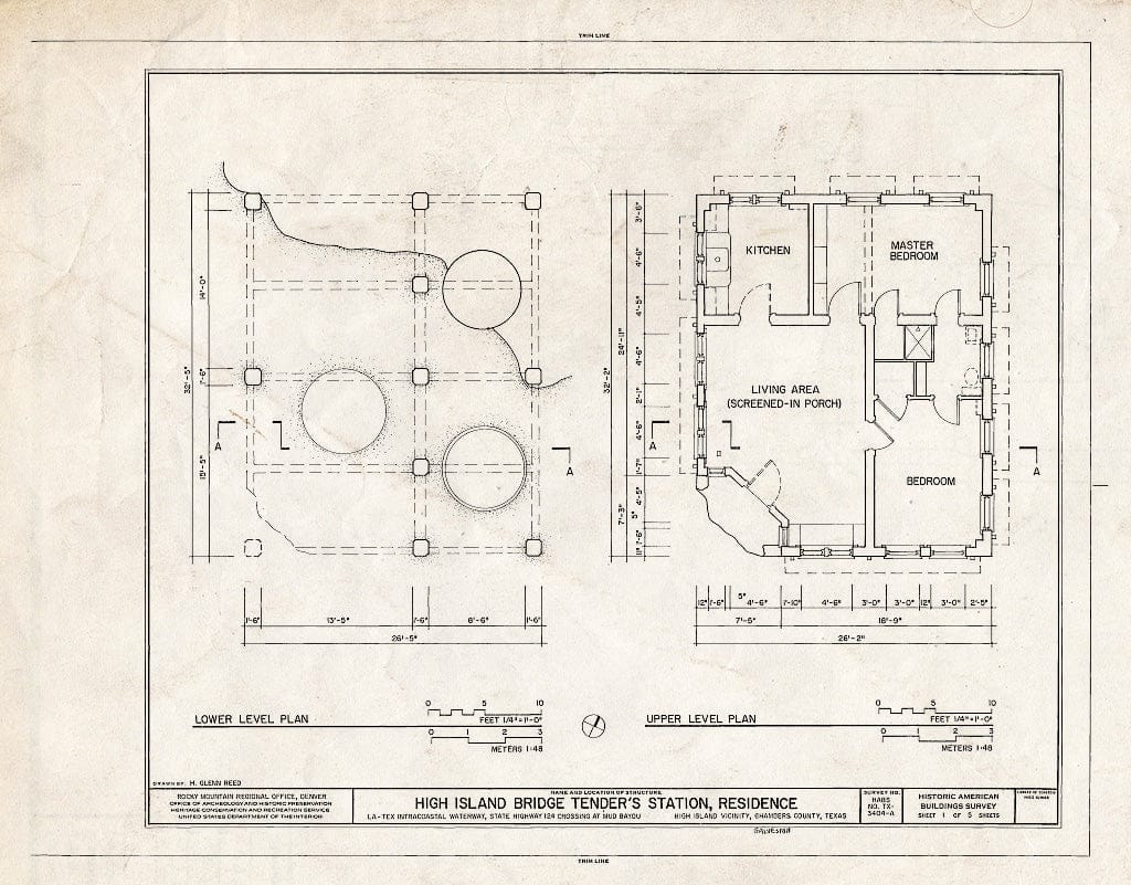 Blueprint HABS TEX,84-HISL.V,1A- (Sheet 1 of 5) - High Island Bridge Tender's Station, Residence, State Highway 124 Crossing of Mud Bayou, High Island, Galveston County, TX