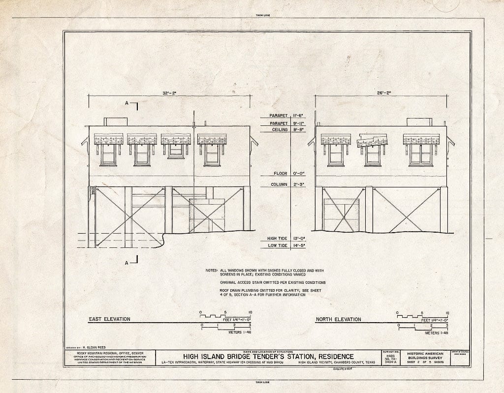 Blueprint HABS TEX,84-HISL.V,1A- (Sheet 2 of 5) - High Island Bridge Tender's Station, Residence, State Highway 124 Crossing of Mud Bayou, High Island, Galveston County, TX
