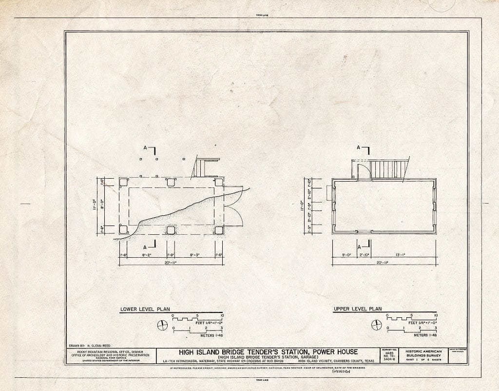 Blueprint HABS TEX,84-HISL.V,1B- (sheet 1 of 4) - High Island Bridge Tender's Station, Power House, State Highway 124 Crossing of Mud Bayou, High Island, Galveston County, TX
