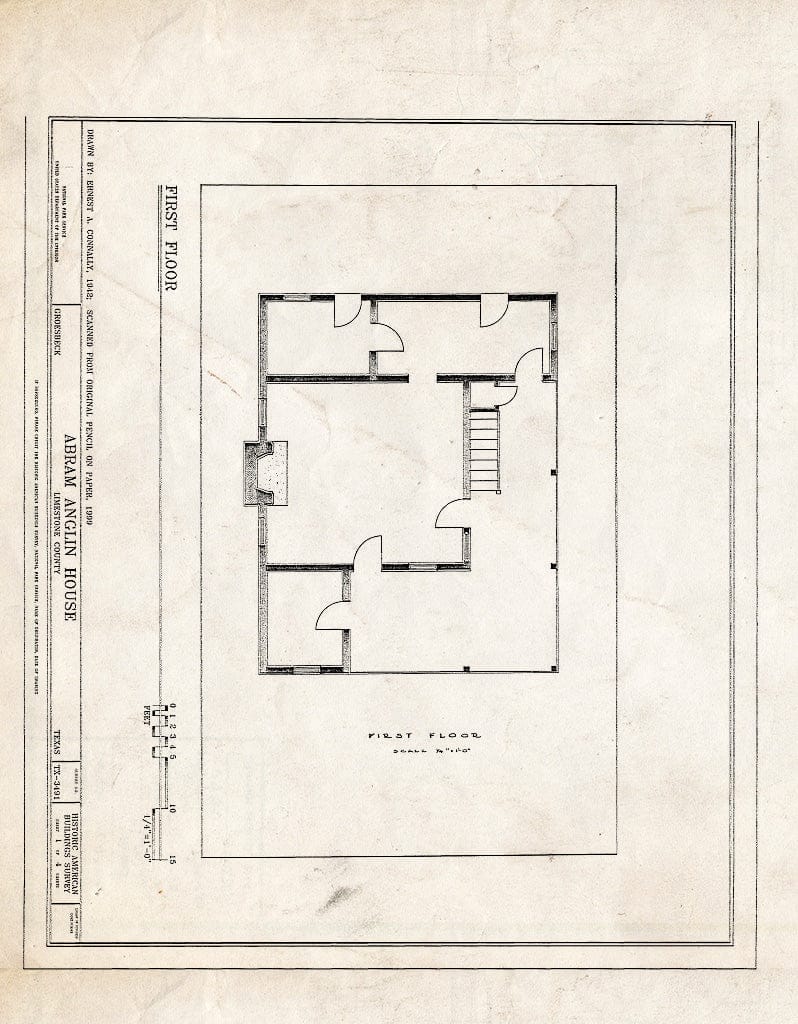 Blueprint HABS TEX,147-GROE,1- (Sheet 1 of 4) - Abram Anglin House, State Street, Groesbeck, Limestone County, TX