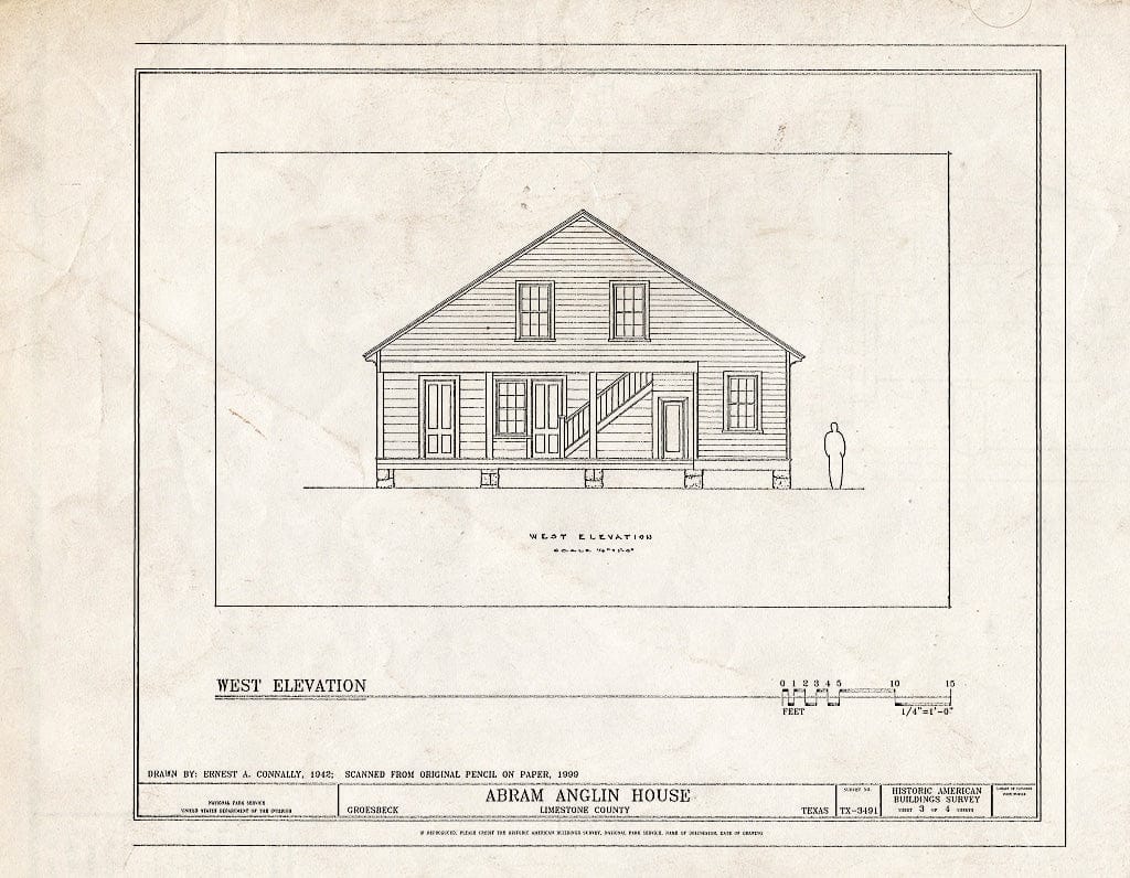 Blueprint HABS TEX,147-GROE,1- (Sheet 3 of 4) - Abram Anglin House, State Street, Groesbeck, Limestone County, TX
