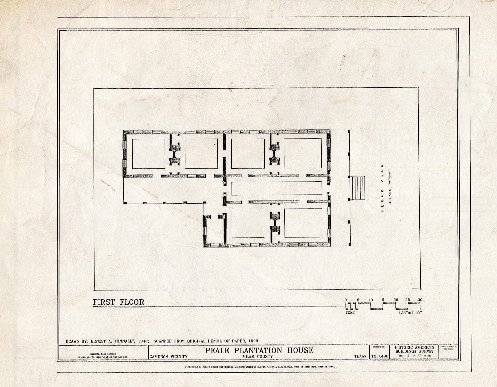 Blueprint HABS TEX,166-CAM.V,1- (Sheet 1 of 2) - Peale Plantation House, Cameron, Milam County, TX
