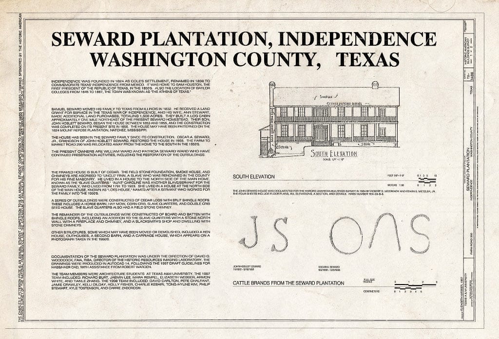 Blueprint HABS TEX,239-INDEP,9- (Sheet 1 of 2) - Seward Plantation, Farm Road 390, Independence, Washington County, TX