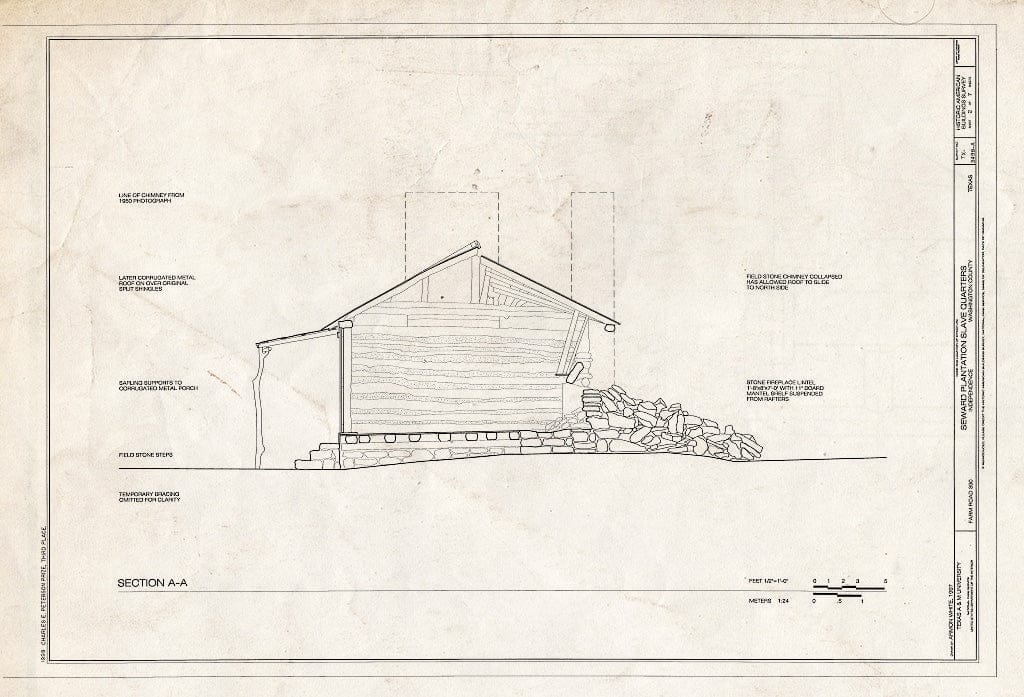 Blueprint HABS TEX,239-INDEP,9A- (Sheet 2 of 7) - Seward Plantation, Slave Quarters, Farm Road 390, Independence, Washington County, TX