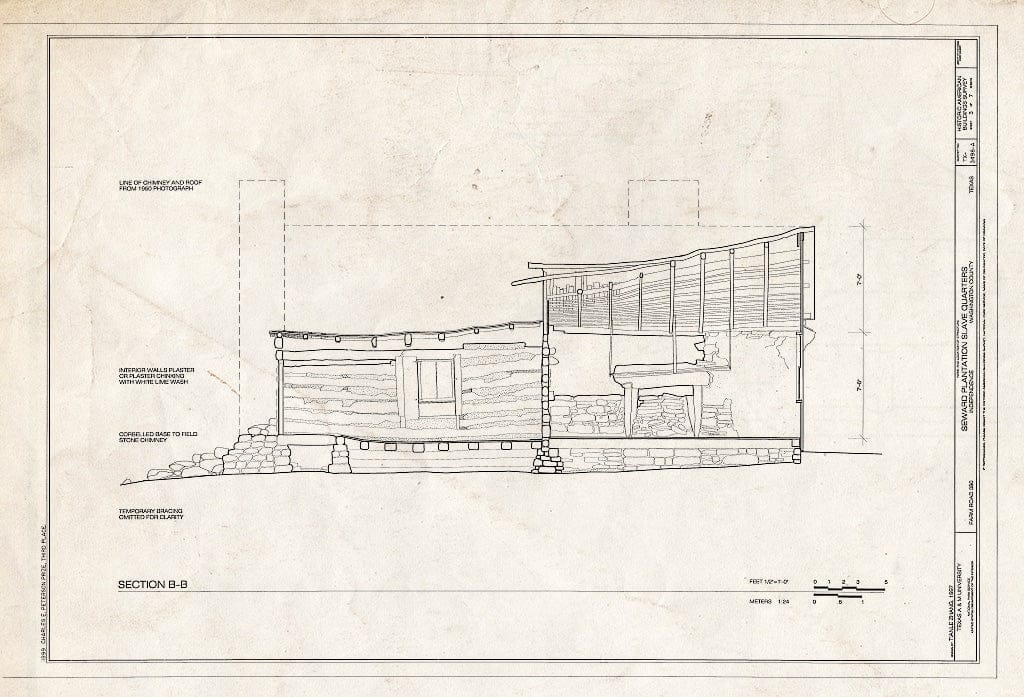 Blueprint HABS TEX,239-INDEP,9A- (Sheet 3 of 7) - Seward Plantation, Slave Quarters, Farm Road 390, Independence, Washington County, TX