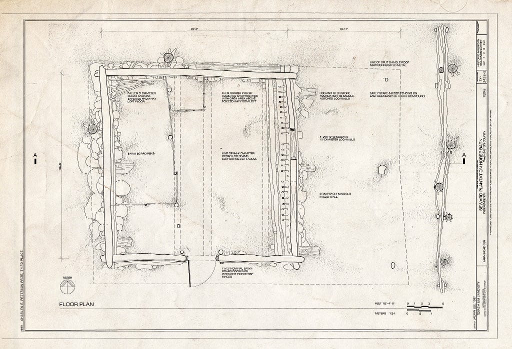Blueprint HABS TEX,239-INDEP,9B- (Sheet 1 of 6) - Seward Plantation, Horse Barn, Farm Road 390, Independence, Washington County, TX