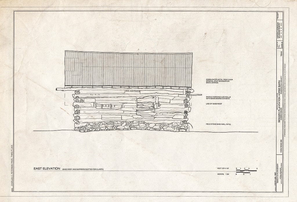 Blueprint HABS TEX,239-INDEP,9B- (Sheet 4 of 6) - Seward Plantation, Horse Barn, Farm Road 390, Independence, Washington County, TX