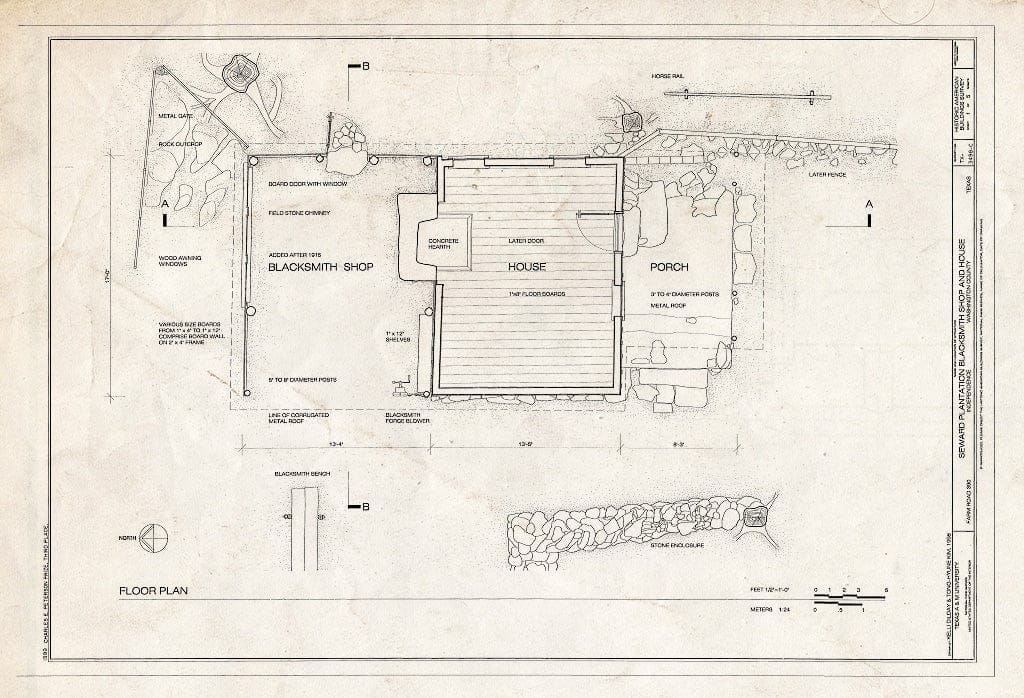 Blueprint HABS TEX,239-INDEP,9C- (Sheet 1 of 5) - Seward Plantation, Blacksmith's Shop & House, Farm Road 390, Independence, Washington County, TX