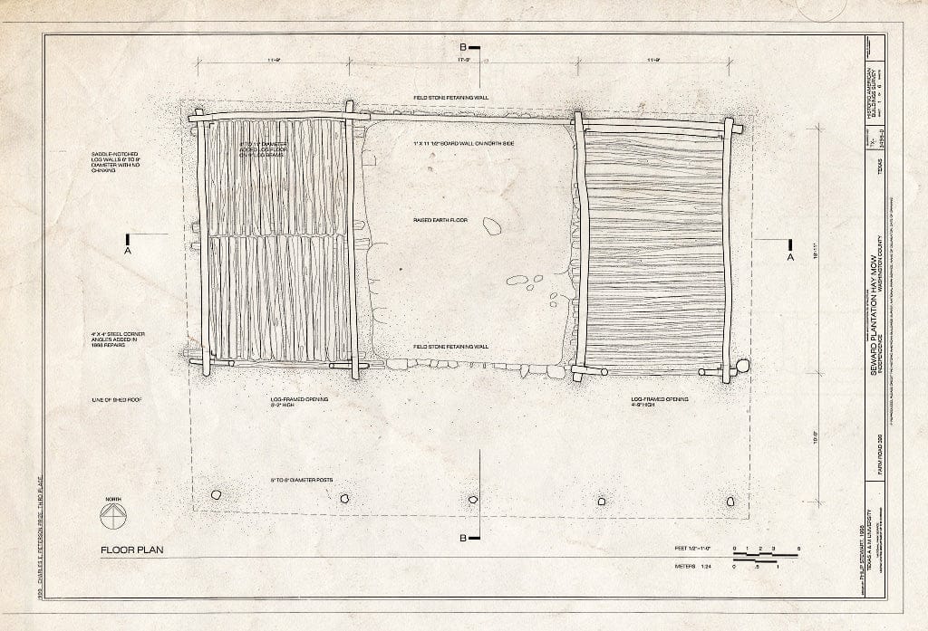 Blueprint HABS TEX,239-INDEP,9D- (Sheet 1 of 6) - Seward Plantation, Hay Mow, Farm Road 390, Independence, Washington County, TX