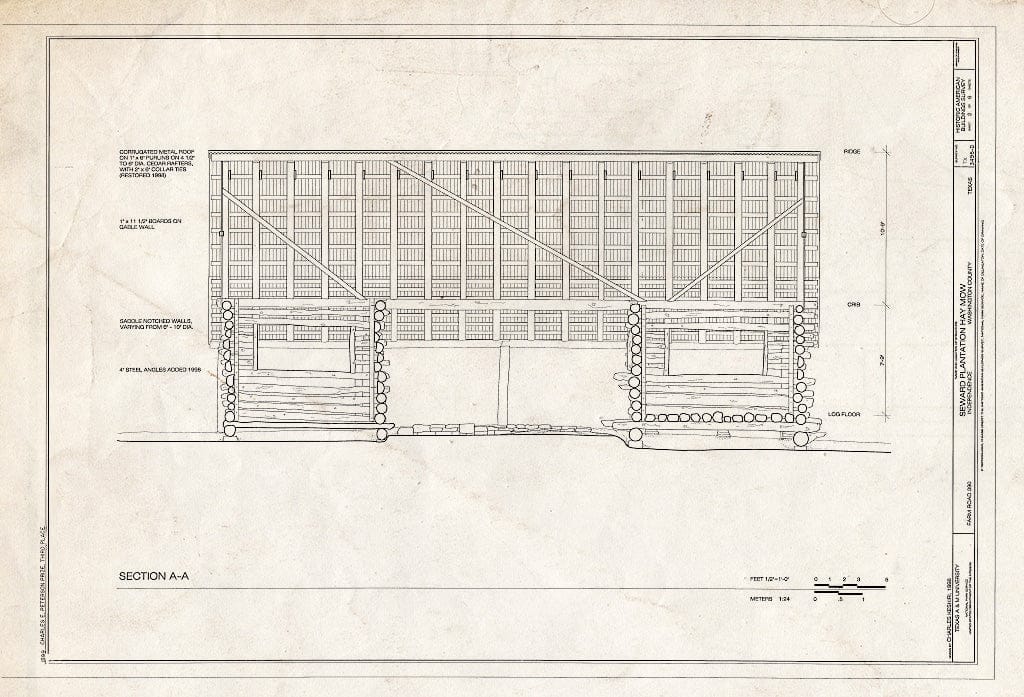 Blueprint HABS TEX,239-INDEP,9D- (Sheet 2 of 6) - Seward Plantation, Hay Mow, Farm Road 390, Independence, Washington County, TX