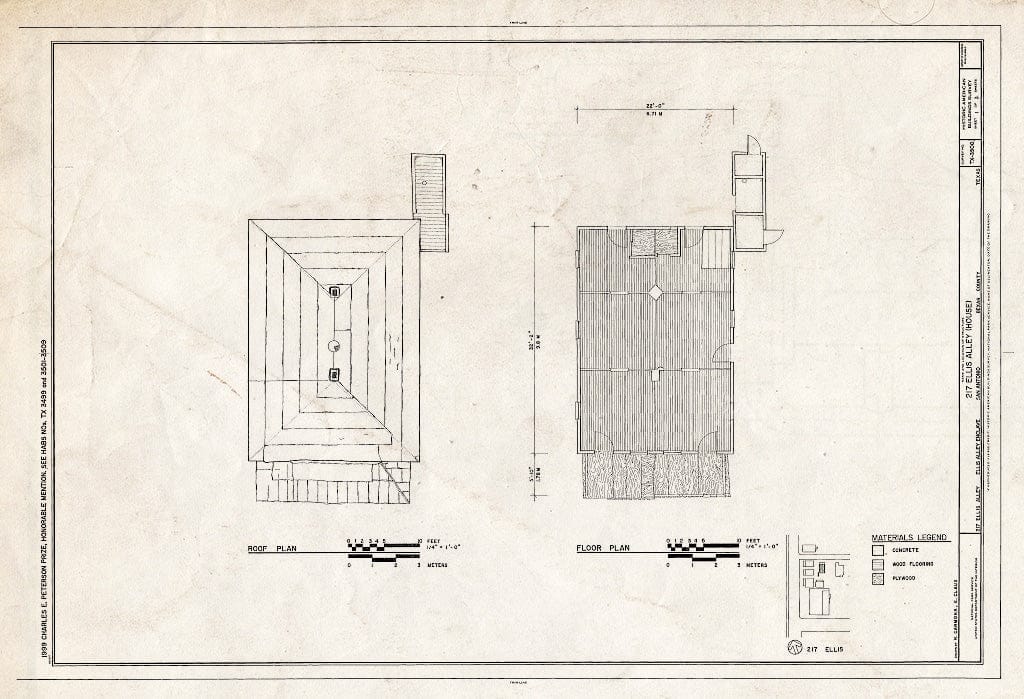 Blueprint HABS TEX,15-SANT,56- (Sheet 1 of 3) - 217 Ellis Alley (House), San Antonio, Bexar County, TX