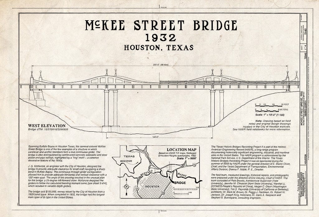 Blueprint HAER TX,101-HOUT,8- (Sheet 1 of 4) - McKee Street Bridge, Spanning Buffalo Bayou, Houston, Harris County, TX