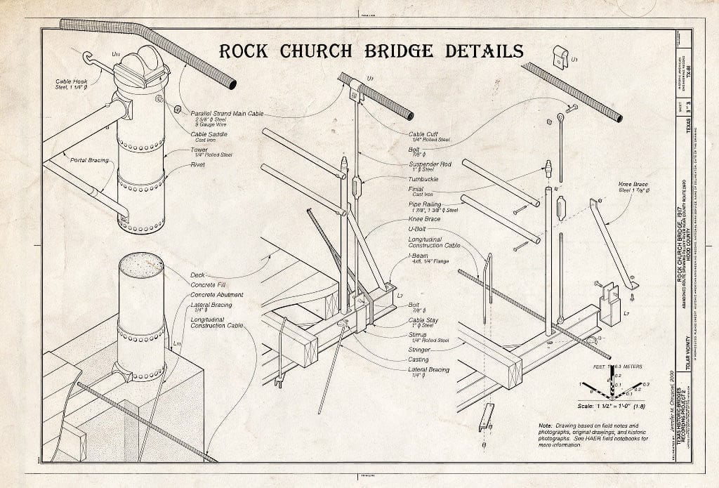 Blueprint HAER TX,111-TOLA.V,1- (Sheet 3 of 3) - Rock Church Suspension Bridge, Spanning Paluxy River, Tolar, Hood County, TX