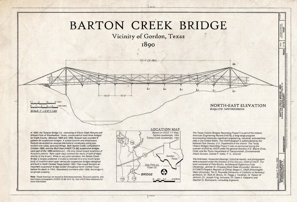 Blueprint HAER TX,72-Huck.V,1- (Sheet 1 of 3) - Barton Creek Bridge, Spanning Barton Creek, Huckabay, Erath County, TX