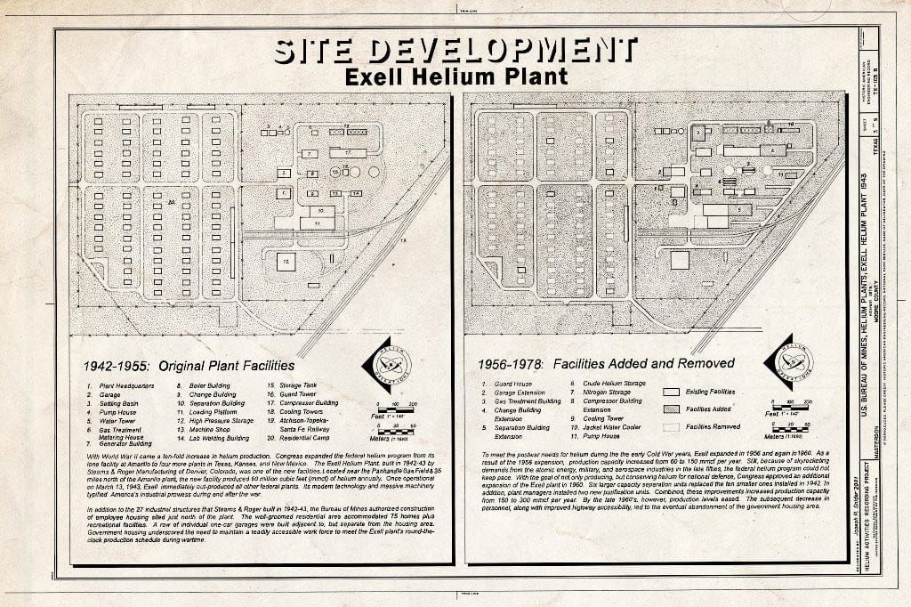 Blueprint Site Development - U.S. Bureau of Mines, Helium Plants, Exell Helium Plant, Highway 287N, Masterson, Moore County, TX