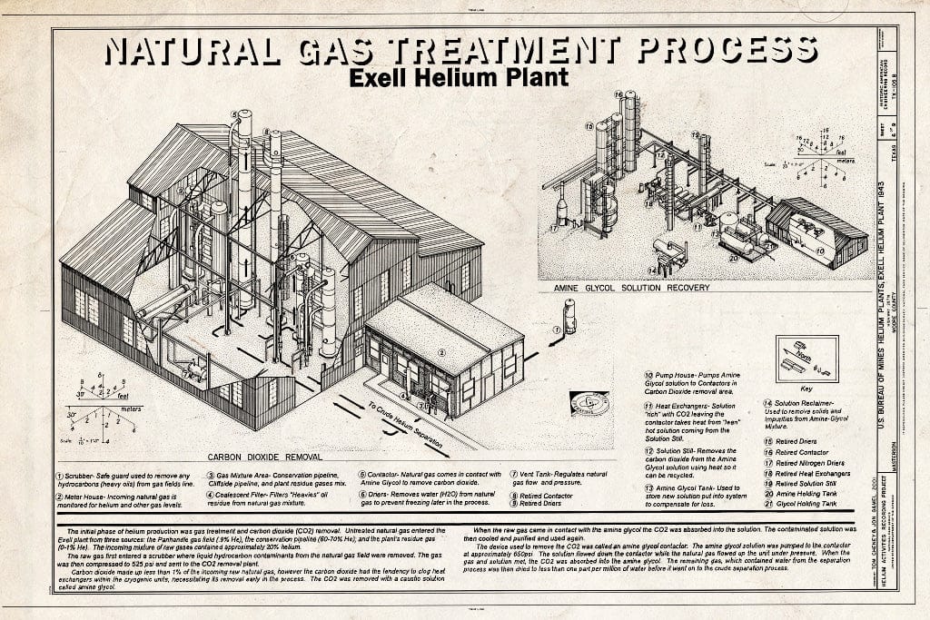 Blueprint Natural Gas Treatment Process - U.S. Bureau of Mines, Helium Plants, Exell Helium Plant, Highway 287N, Masterson, Moore County, TX
