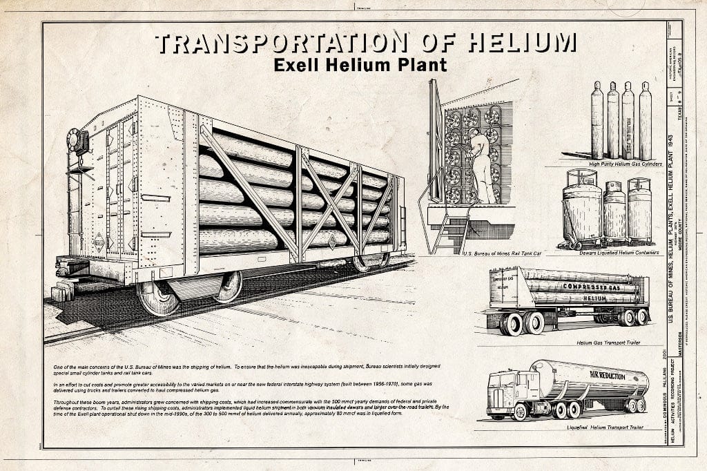 Blueprint Transportation of Helium - U.S. Bureau of Mines, Helium Plants, Exell Helium Plant, Highway 287N, Masterson, Moore County, TX