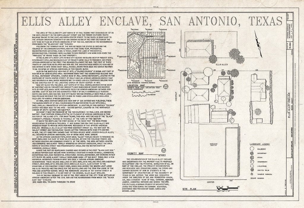 Blueprint HABS TEX,15-SANT,58- (Sheet 1 of 1) - Ellis Alley Enclave, 200 Blocks of Ellis Alley & Chestnut & Center Streets, San Antonio, Bexar County, TX