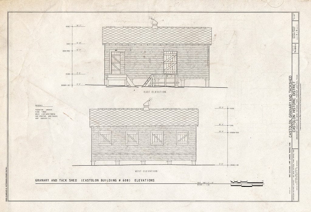 Blueprint HABS TEX,22-CAST,3J- (Sheet 2 of 6) - Castolon, Granary & Tack Shed, Route 5, Castolon, Brewster County, TX