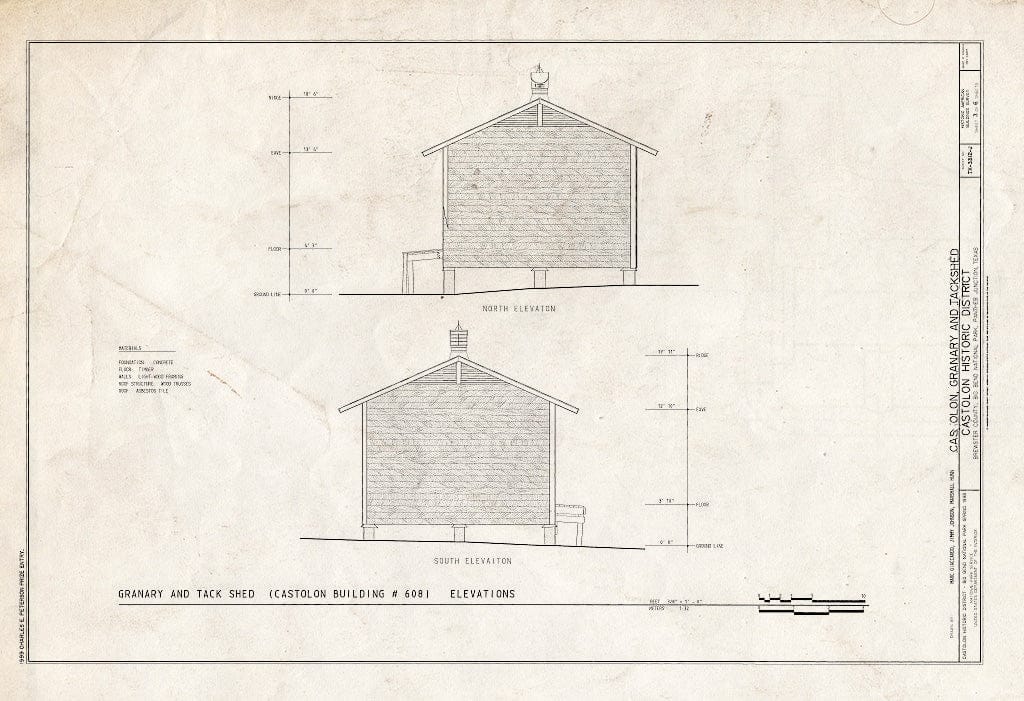 Blueprint HABS TEX,22-CAST,3J- (Sheet 3 of 6) - Castolon, Granary & Tack Shed, Route 5, Castolon, Brewster County, TX