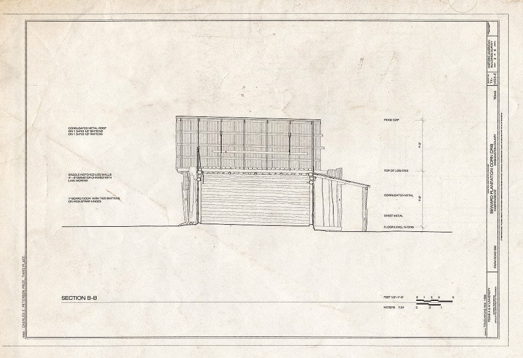 Blueprint HABS TEX,239-INDEP,9E- (Sheet 3 of 6) - Seward Plantation, Corn Crib, Farm Road 390, Independence, Washington County, TX