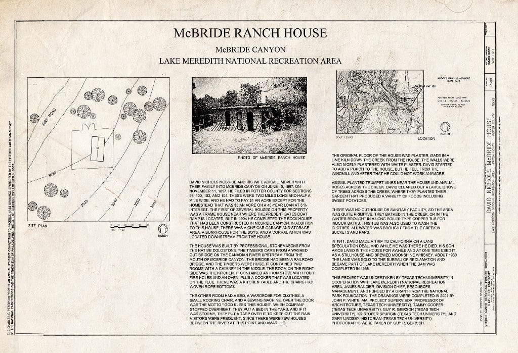 Blueprint HABS TX-3515 (Sheet 1 of 3) - David Nichols McBride House, McBride Canyon, Fritch, Hutchinson County, TX