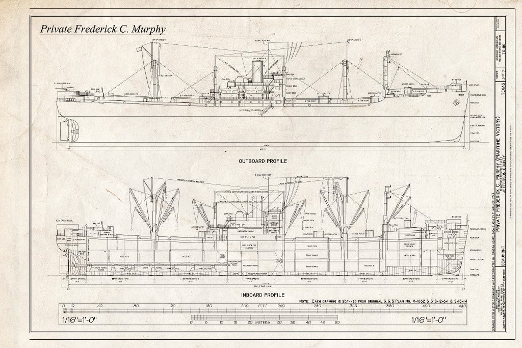 Blueprint Outboard Profile, Inboard Profile - Maritime Victory, Beaumont Reserve Fleet, Neches River, Beaumont, Jefferson County, TX